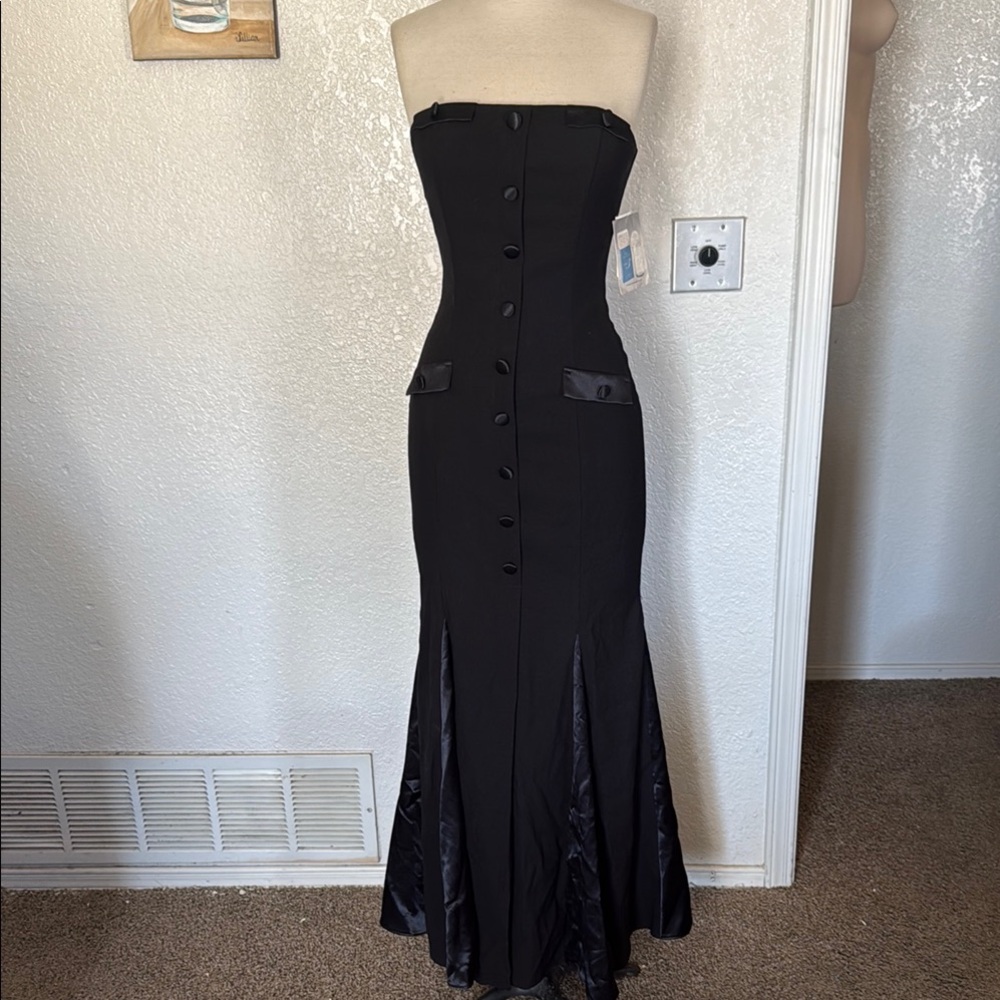 NWT Vintage Jessica McClintock  Black Strapless Suit Goth formal  Dress